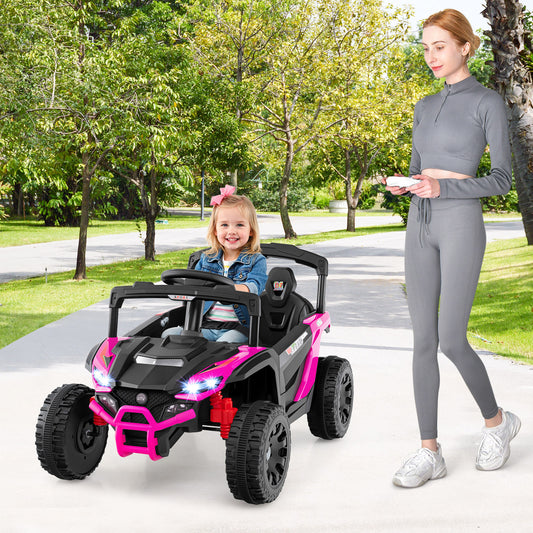 12V Kids Ride On Car UTV Electric Vehicle with LED Lights Music and Horn-Hot Pink