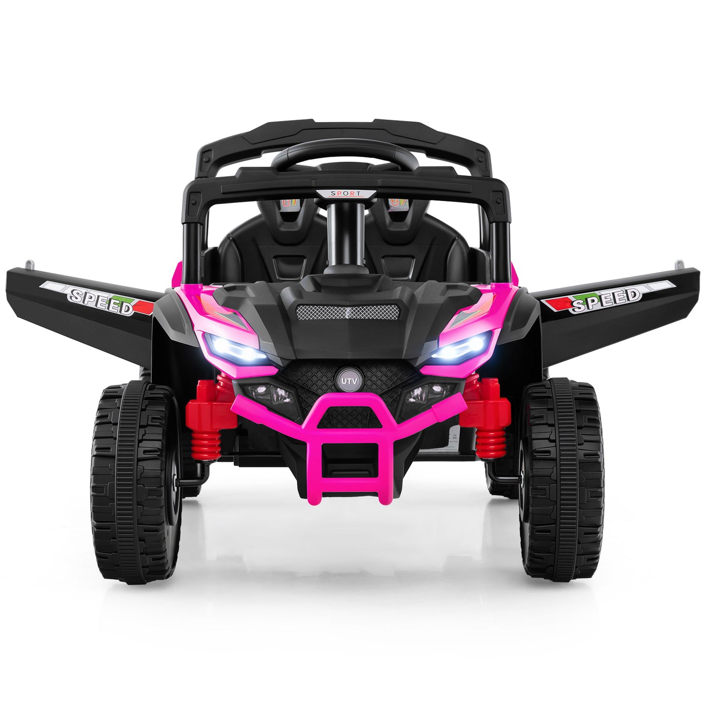 12V Kids Ride On Car UTV Electric Vehicle with LED Lights Music and Horn-Hot Pink