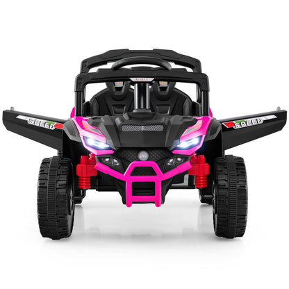 12V Kids Ride On Car UTV Electric Vehicle with LED Lights Music and Horn-Hot Pink