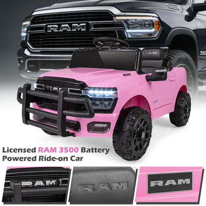12V Kids Ride On Car Licensed RAM 3500 Electric Vehicle with Remote Control-Pink