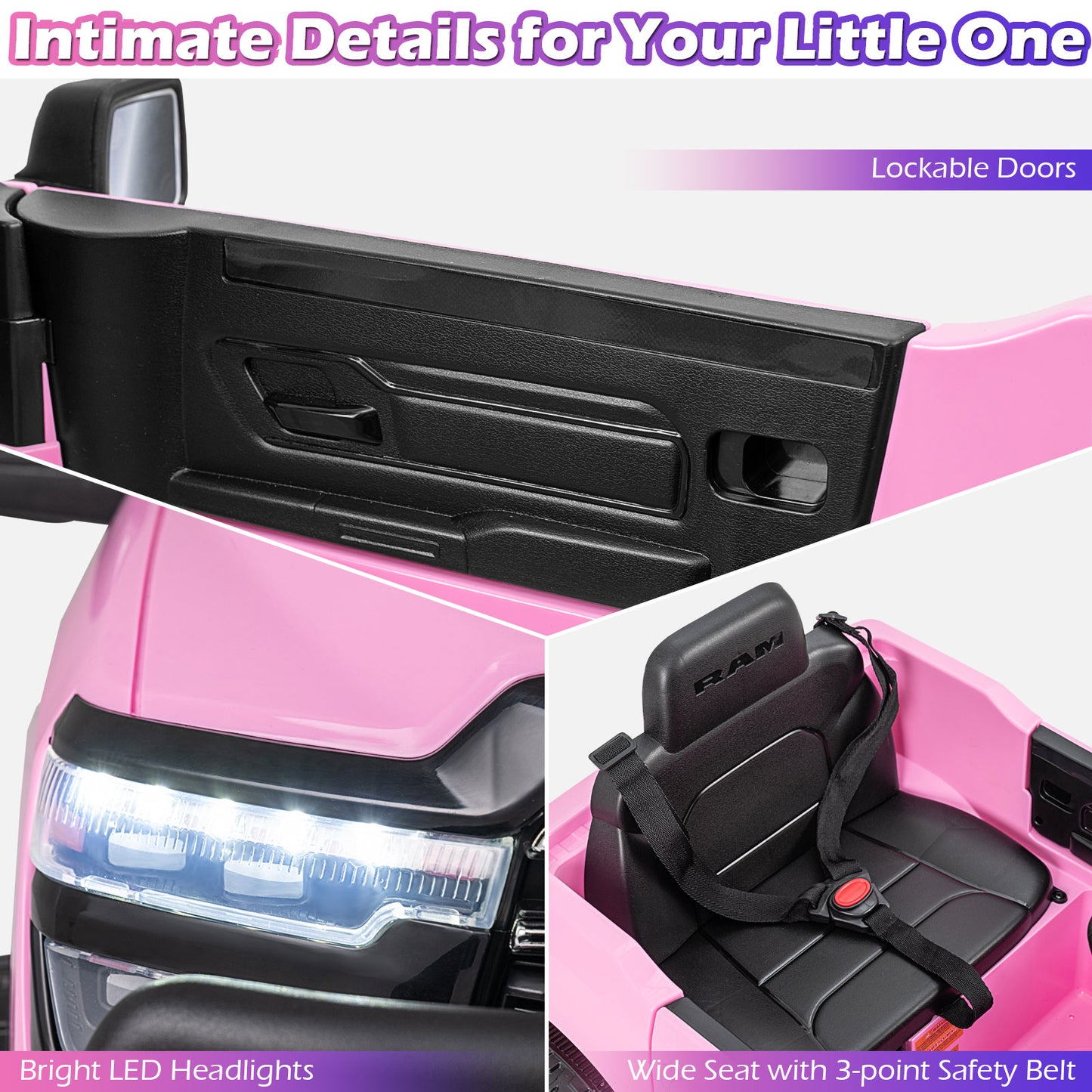 12V Kids Ride On Car Licensed RAM 3500 Electric Vehicle with Remote Control-Pink