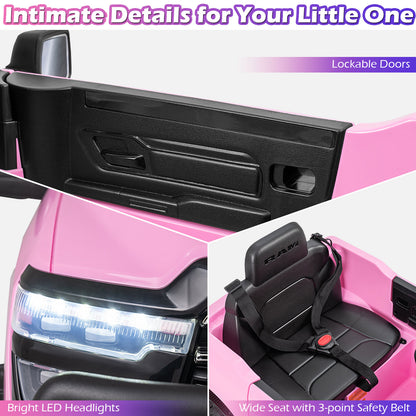12V Kids Ride On Car Licensed RAM 3500 Electric Vehicle with Remote Control-Pink