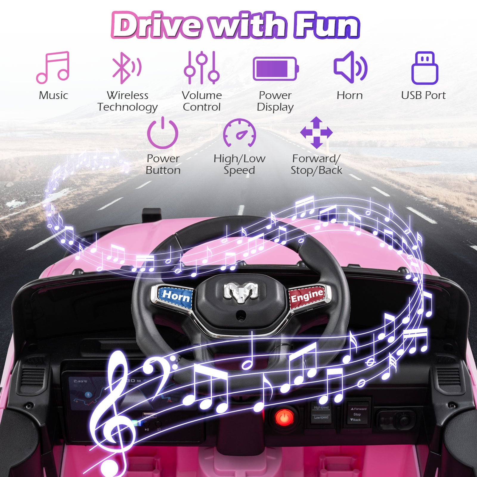 12V Kids Ride On Car Licensed RAM 3500 Electric Vehicle with Remote Control-Pink