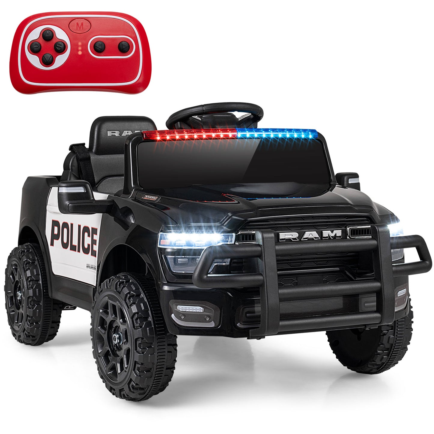 12V Kids Ride On Car Licensed RAM 3500 Electric Vehicle with Remote Control-Black