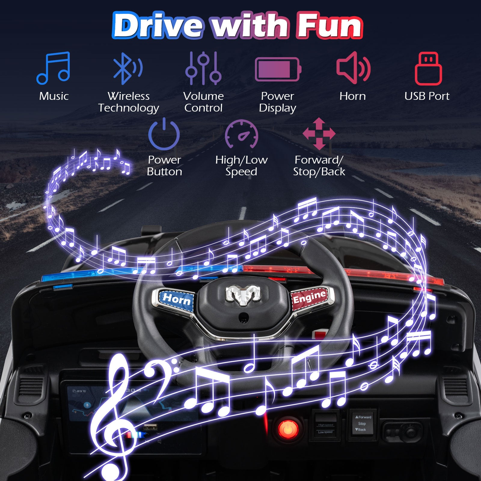 12V Kids Ride On Car Licensed RAM 3500 Electric Vehicle with Remote Control-Black