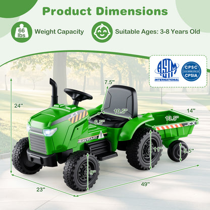 12V 2-in-1 Kids Ride On Tractor with Trailer and 3-Gear Shift