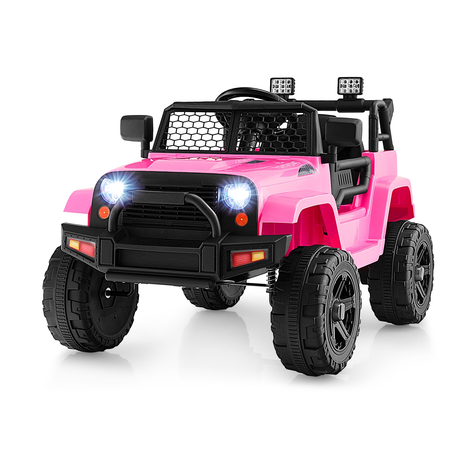 12V Kids Ride On Truck with Remote Control and Headlights-Red - Pink