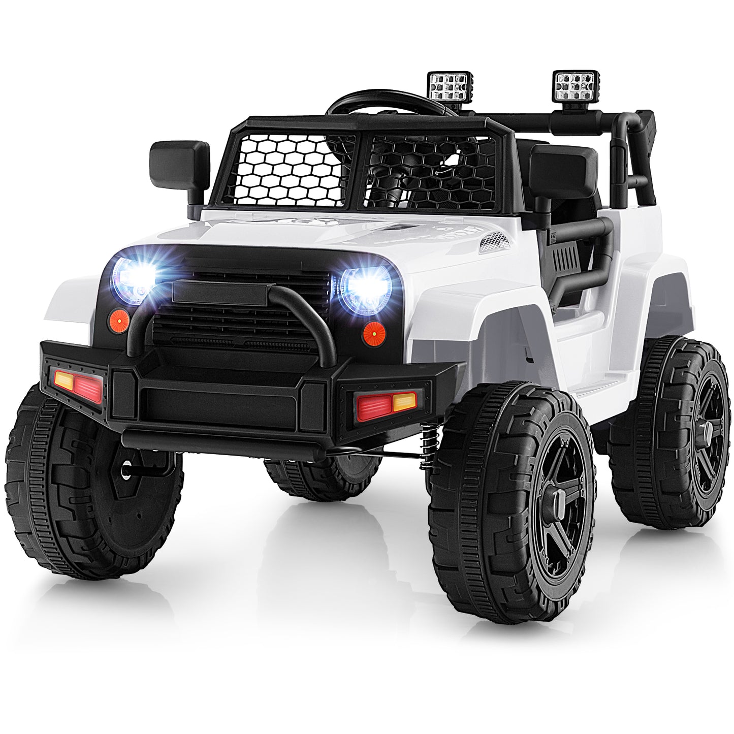 12V Kids Ride On Truck with Remote Control and Headlights-Red - White
