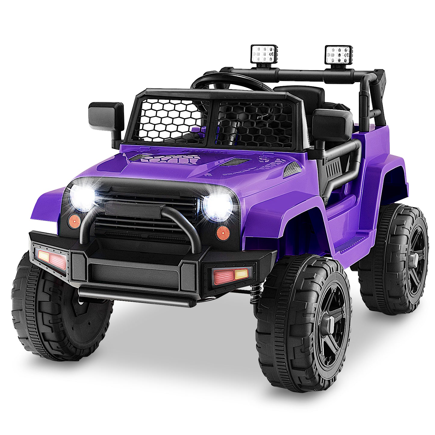 12V Kids Ride On Truck with Remote Control and Headlights-Red - Purple