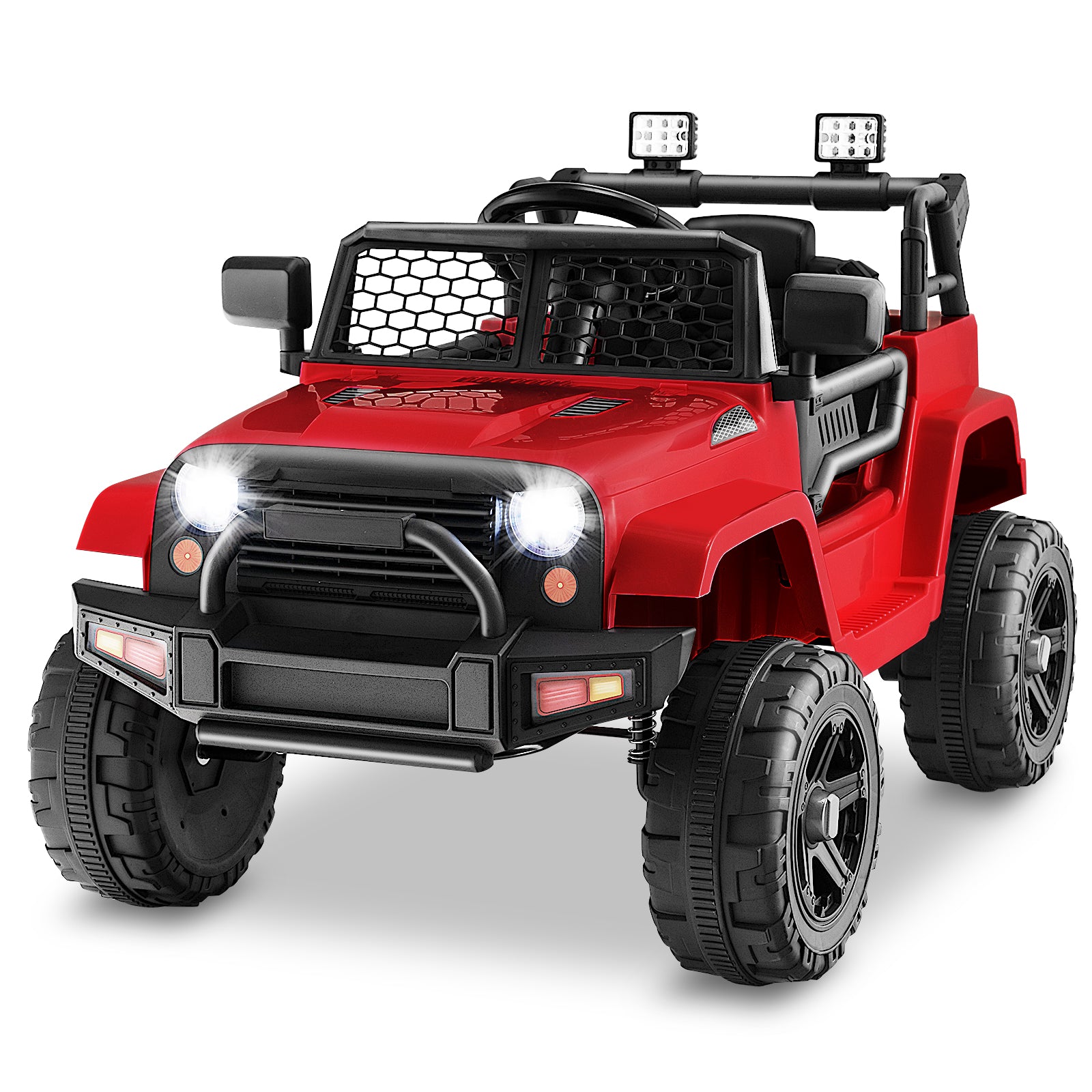12V Kids Ride On Truck with Remote Control and Headlights-Red - Red