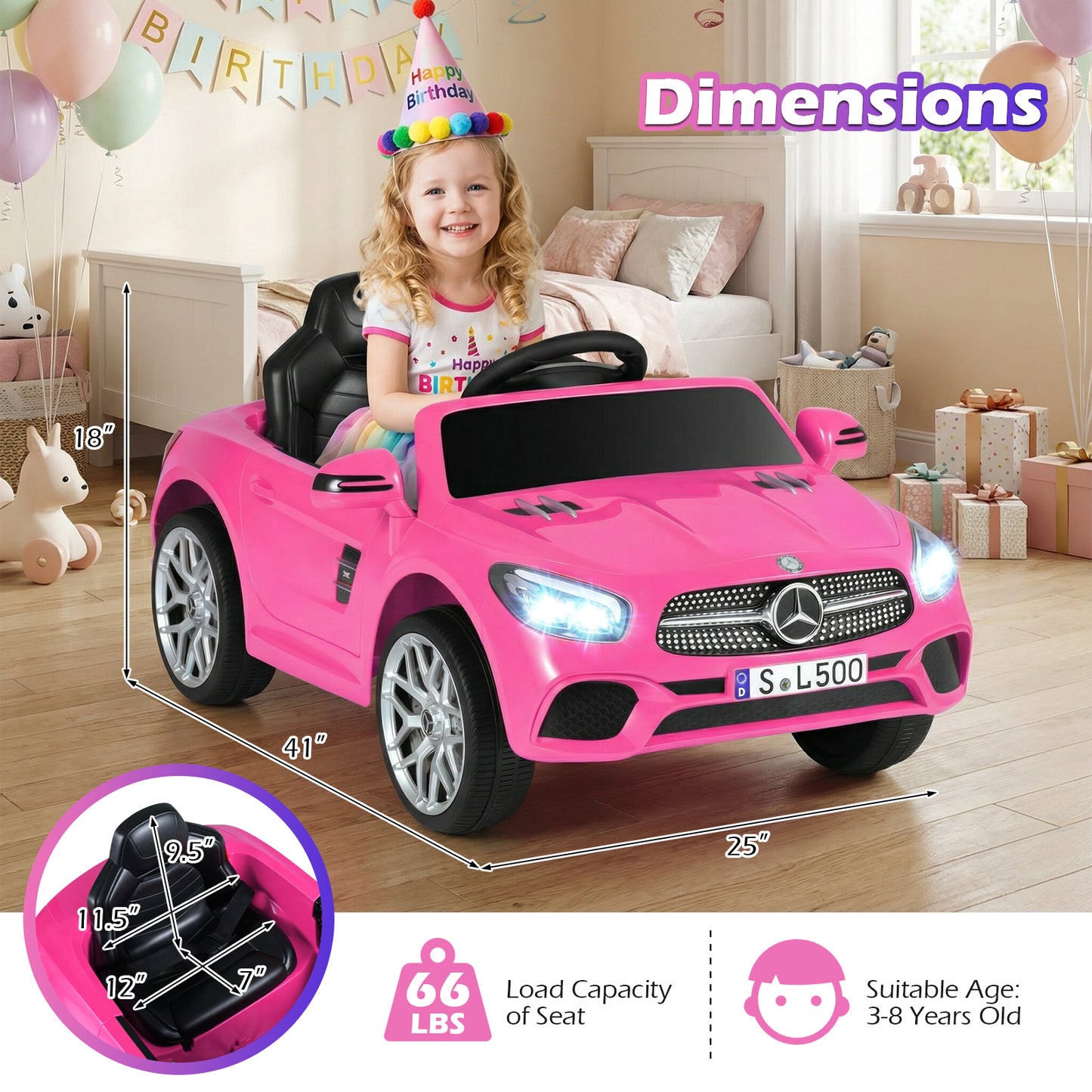 12V Kids Ride on Car Licensed Mercedes-Benz with Remote and Music-Pink