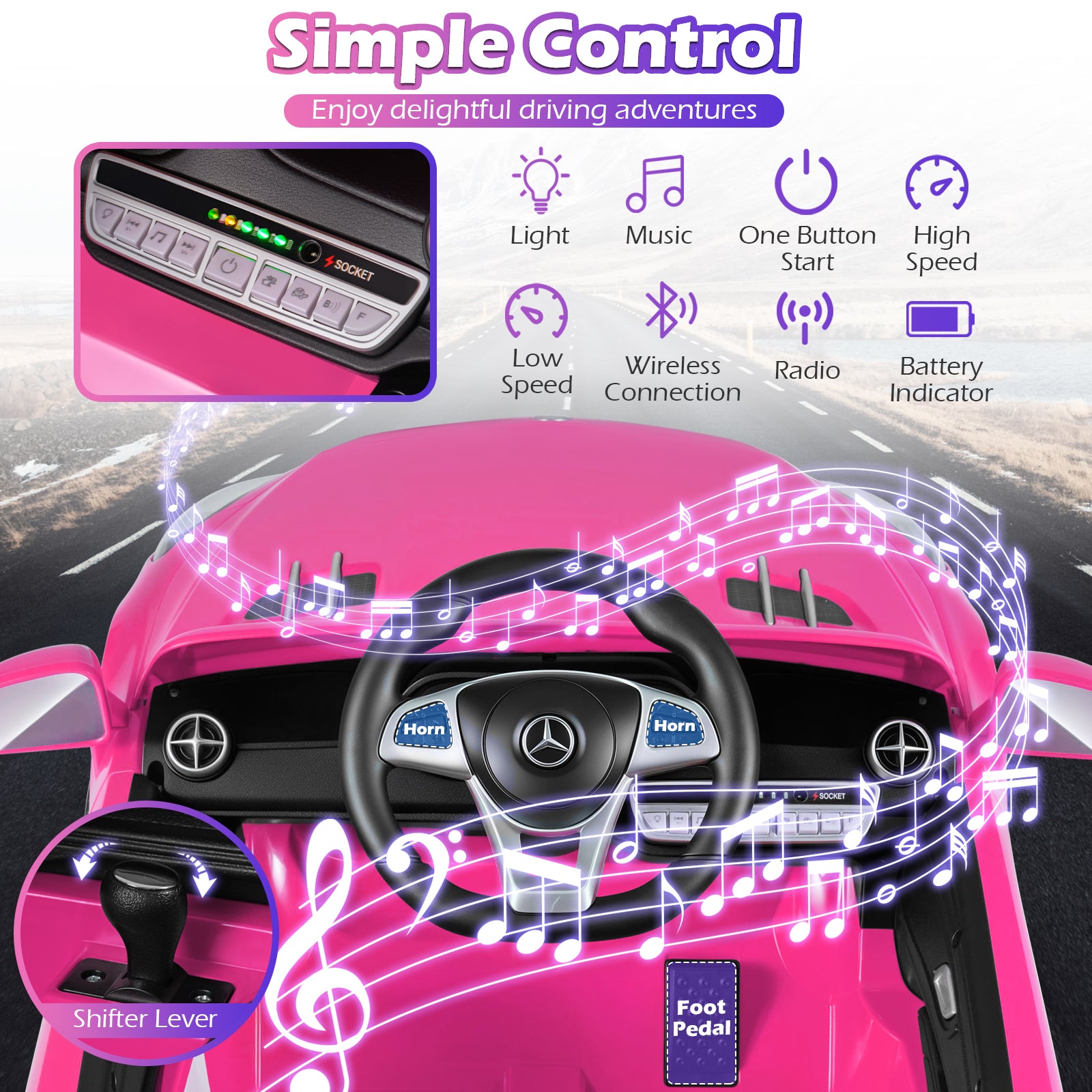 12V Kids Ride on Car Licensed Mercedes-Benz with Remote and Music-Pink