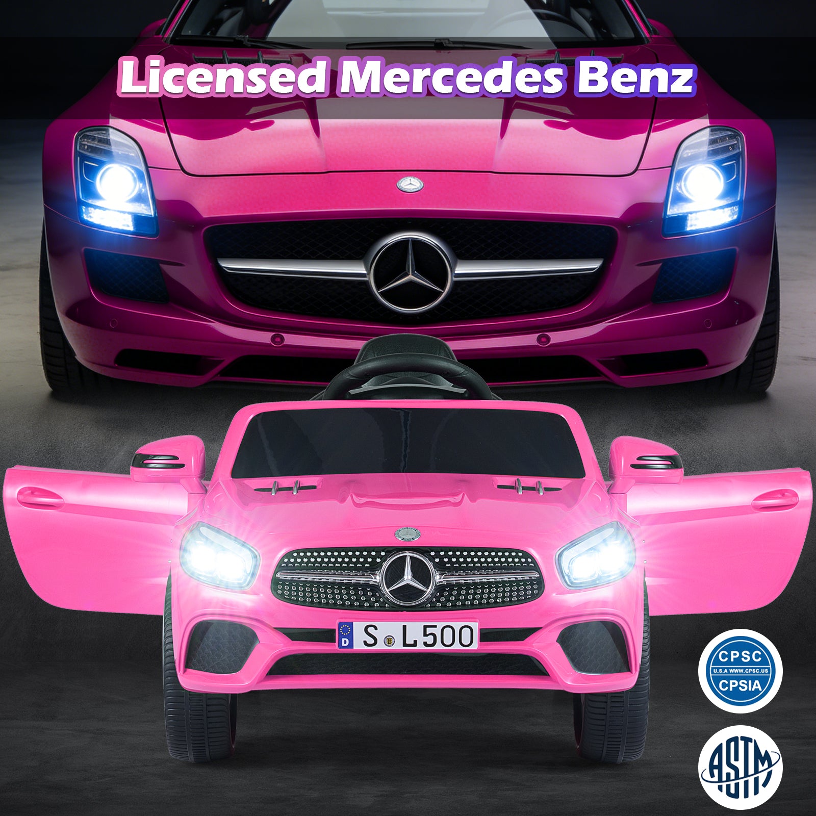 12V Kids Ride on Car Licensed Mercedes-Benz with Remote and Music-Pink