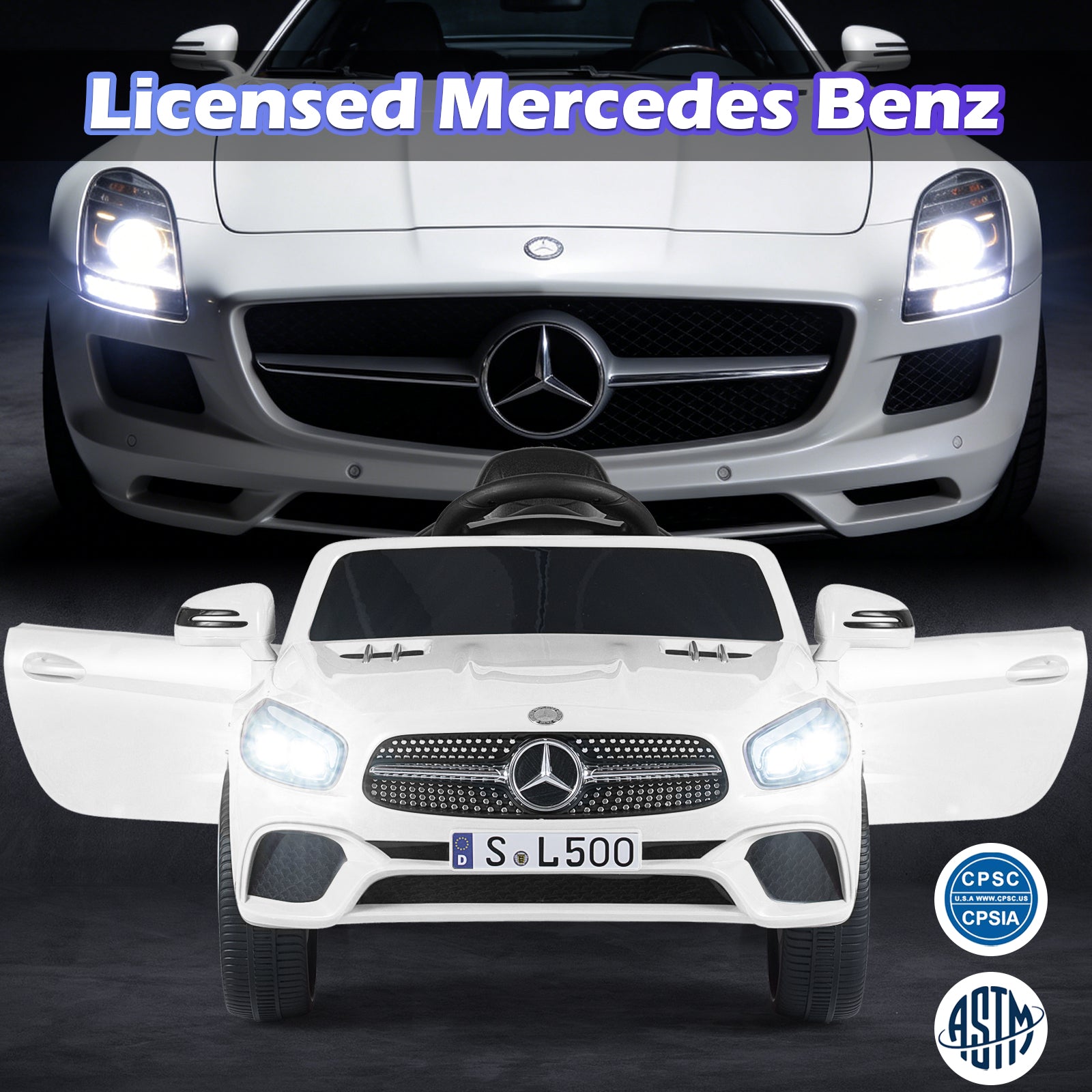 12V Kids Ride on Car Licensed Mercedes-Benz with Remote and Music-White