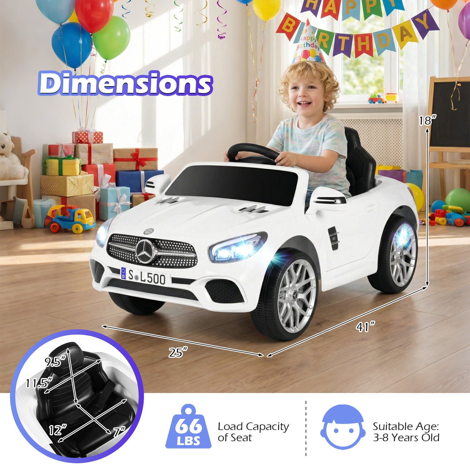 12V Kids Ride on Car Licensed Mercedes-Benz with Remote and Music-White