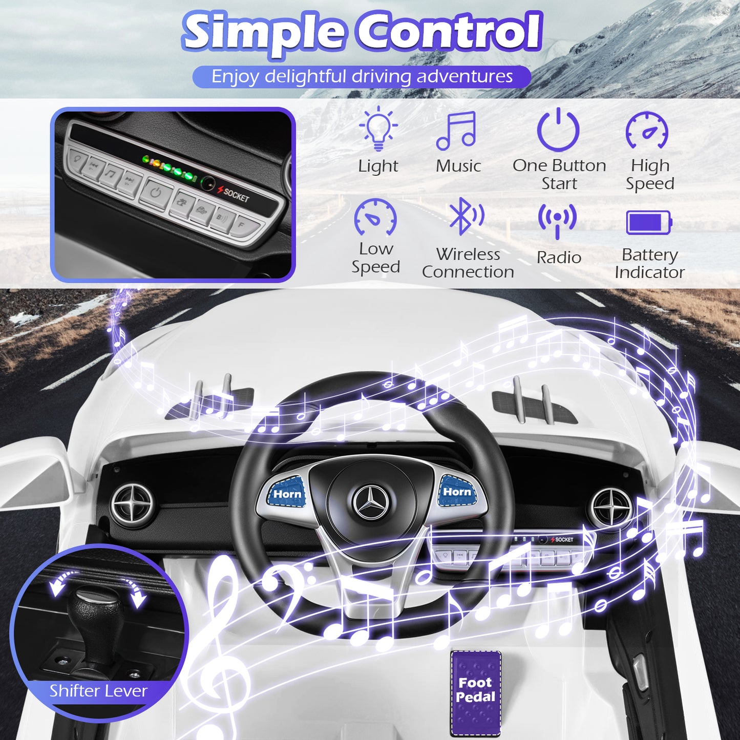 12V Kids Ride on Car Licensed Mercedes-Benz with Remote and Music-White