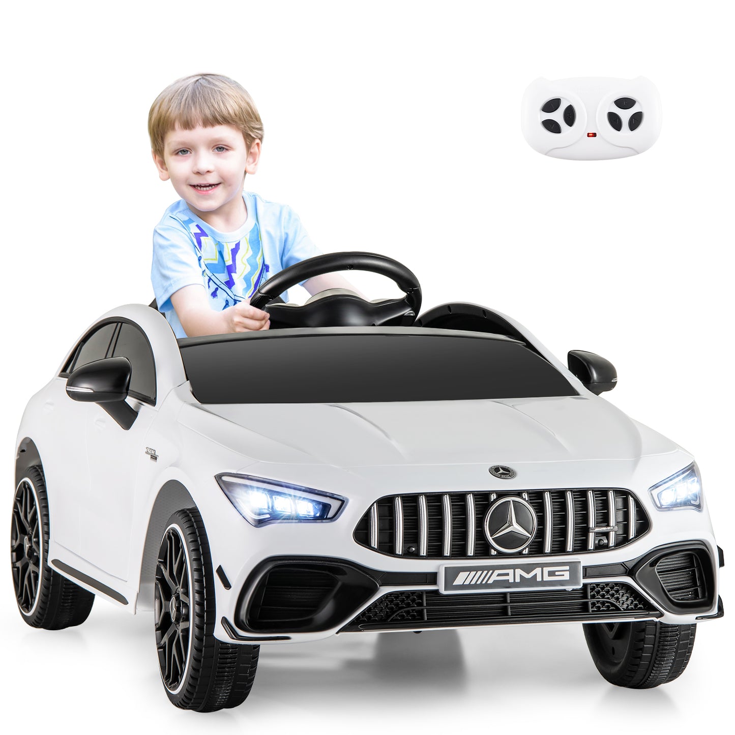 12V Kids Ride on Car Mercedes-Benz AMG CLA 45 with Remote-Black - White