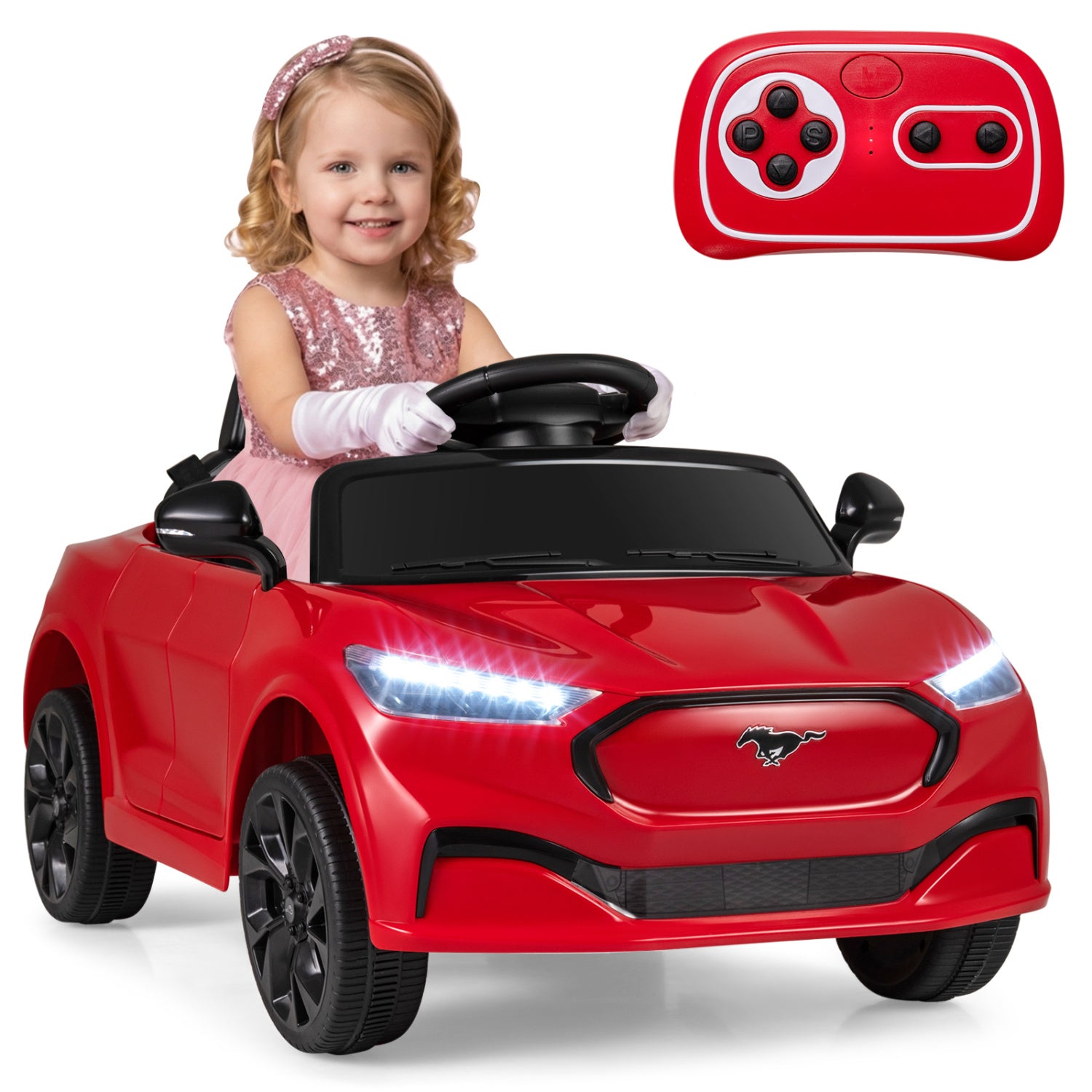 12V Kids Ride on Car Licensed Ford Mach E with Parent Control and Horn-Red