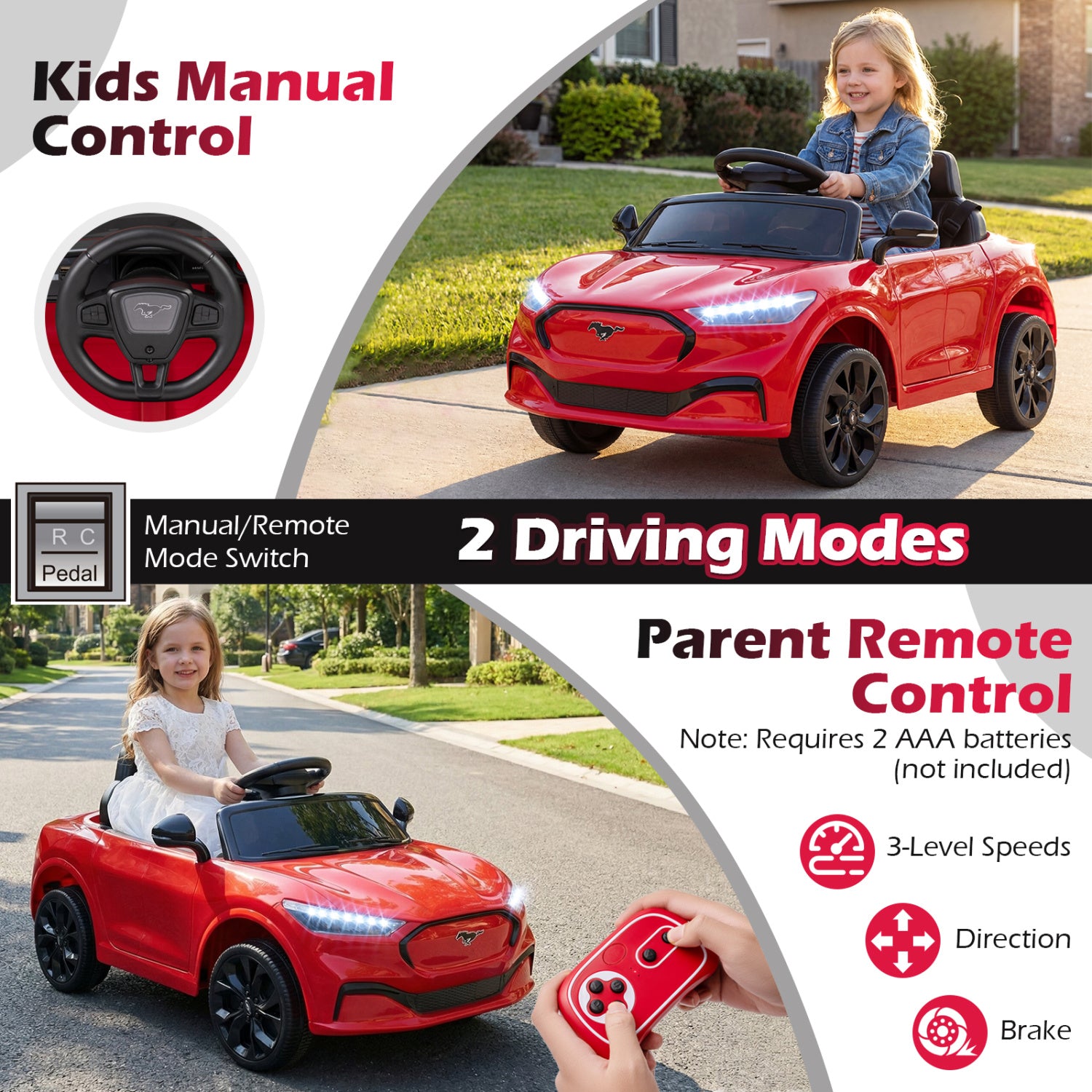 12V Kids Ride on Car Licensed Ford Mach E with Parent Control and Horn-Red