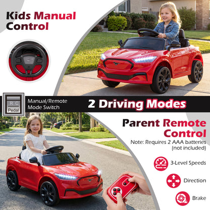 12V Kids Ride on Car Licensed Ford Mach E with Parent Control and Horn-Red