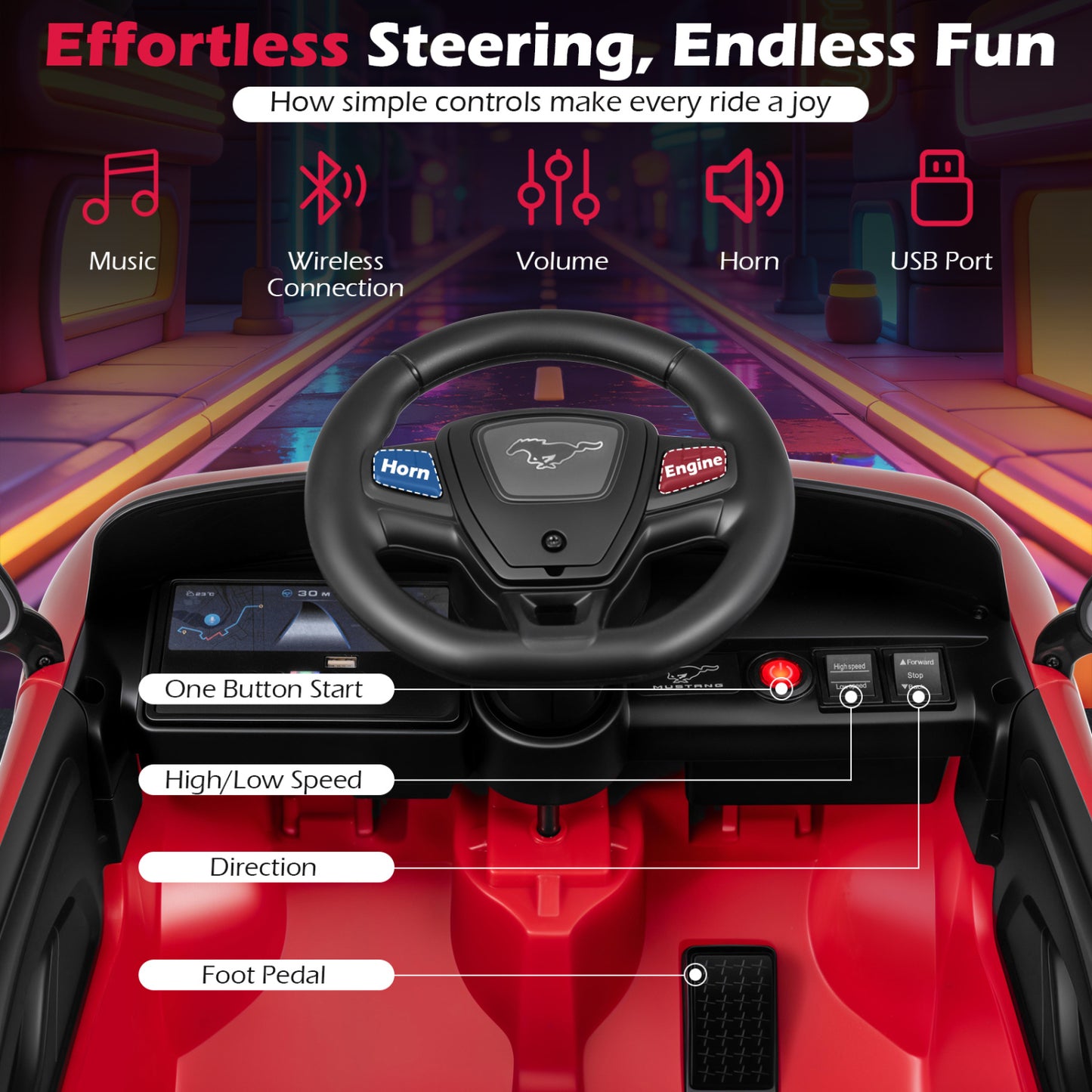 12V Kids Ride on Car Licensed Ford Mach E with Parent Control and Horn-Red