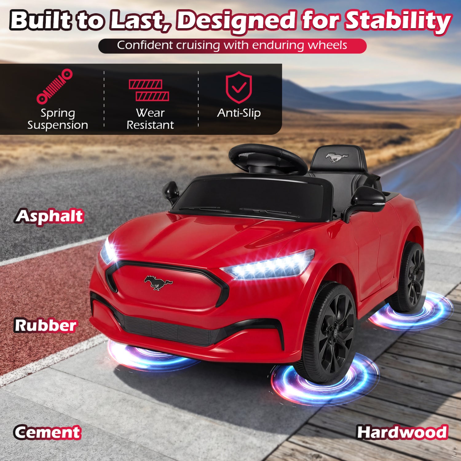 12V Kids Ride on Car Licensed Ford Mach E with Parent Control and Horn-Red