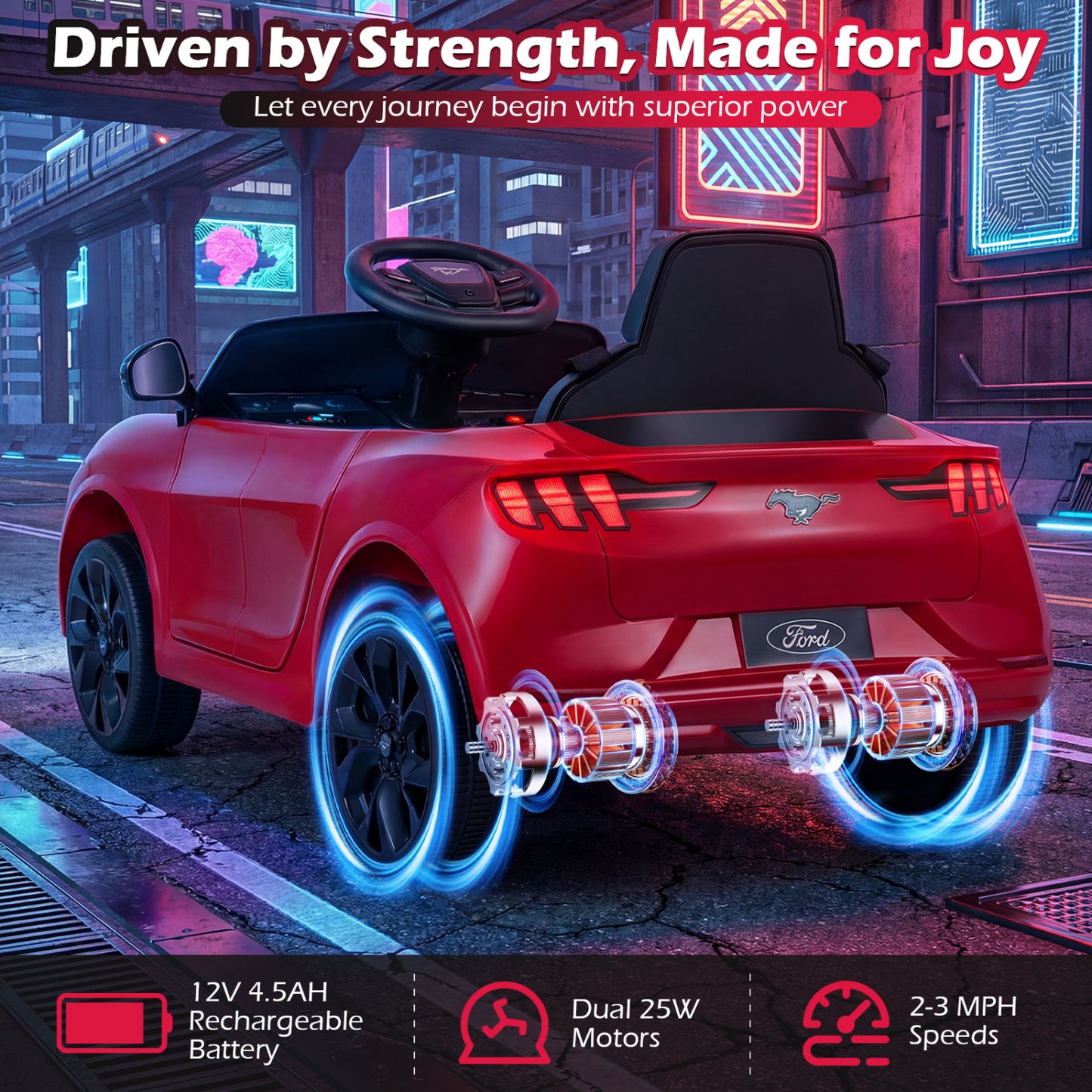 12V Kids Ride on Car Licensed Ford Mach E with Parent Control and Horn-Red