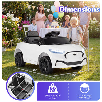 12V Kids Ride on Car Licensed Ford Mach E with Parent Control and Horn-White