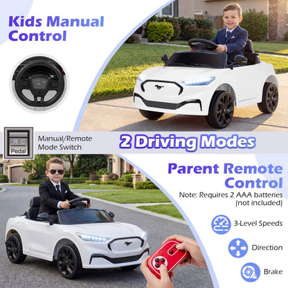 12V Kids Ride on Car Licensed Ford Mach E with Parent Control and Horn-White