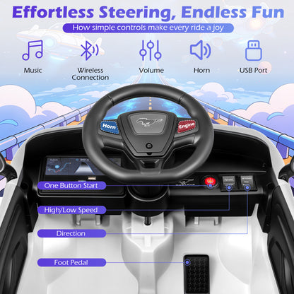 12V Kids Ride on Car Licensed Ford Mach E with Parent Control and Horn-White