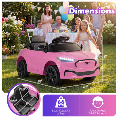 12V Kids Ride on Car Licensed Ford Mach E with Parent Control and Horn-Pink