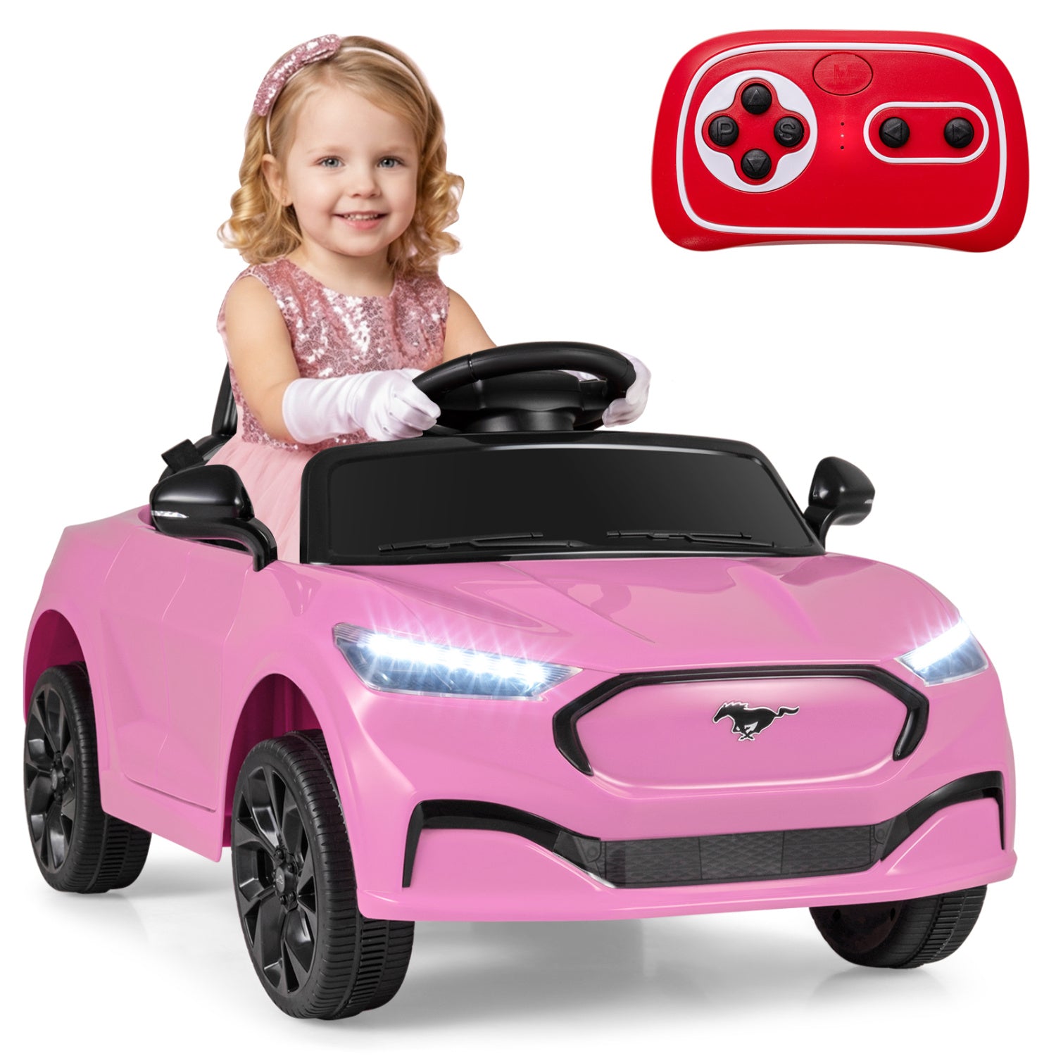 12V Kids Ride on Car Licensed Ford Mach E with Parent Control and Horn-Pink
