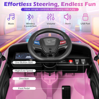 12V Kids Ride on Car Licensed Ford Mach E with Parent Control and Horn-Pink