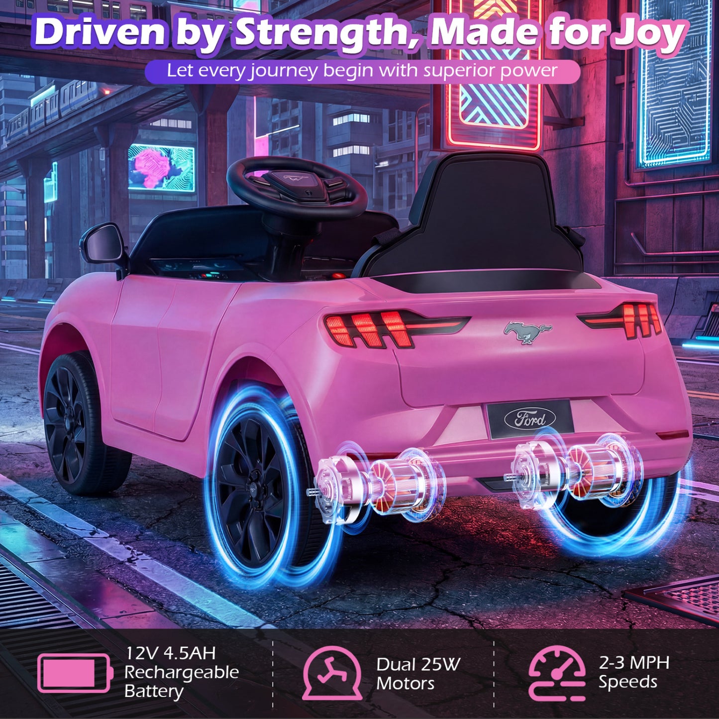 12V Kids Ride on Car Licensed Ford Mach E with Parent Control and Horn-Pink