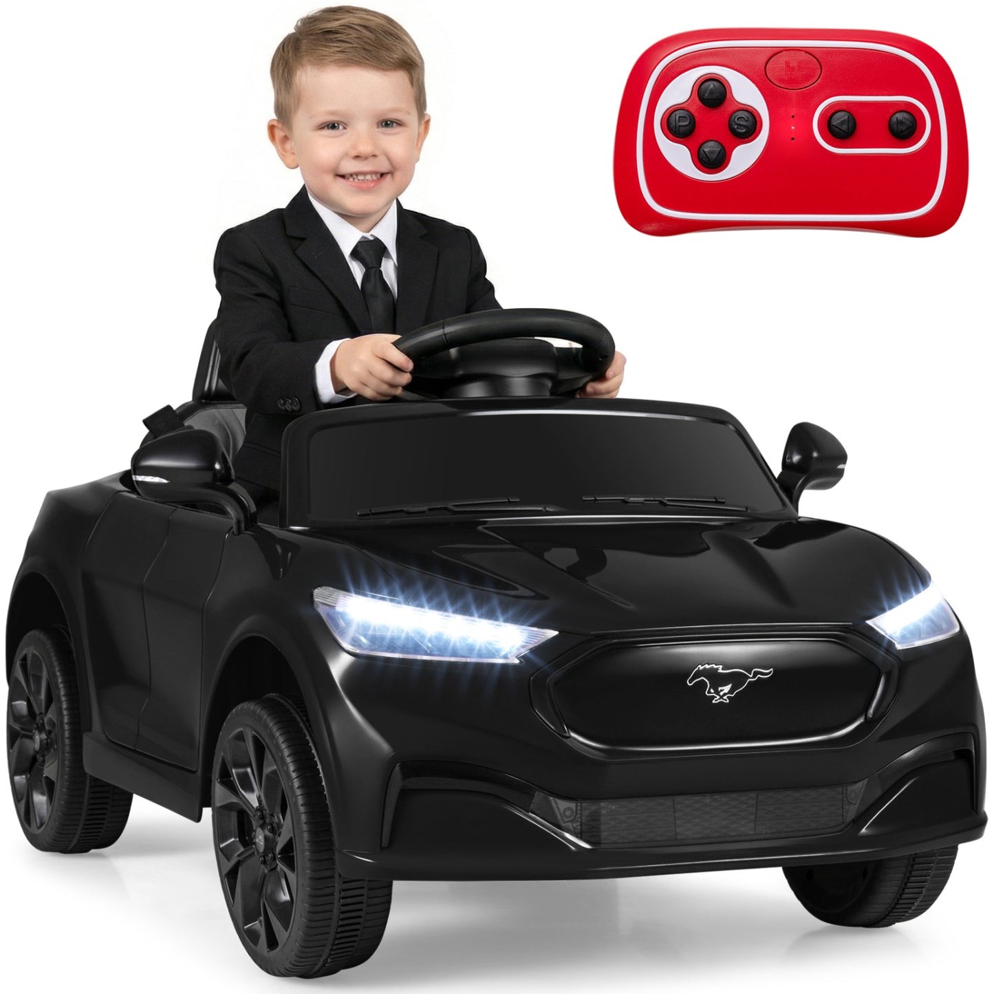 12V Kids Ride on Car Licensed Ford Mach E with Parent Control and Horn-Black