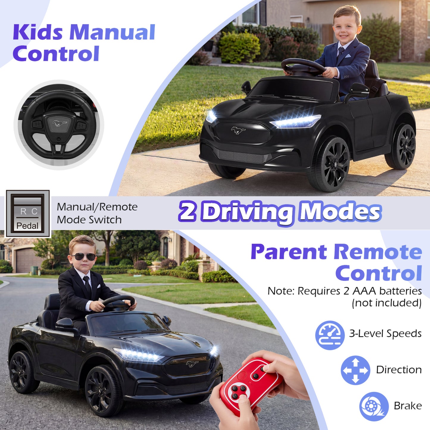 12V Kids Ride on Car Licensed Ford Mach E with Parent Control and Horn-Black