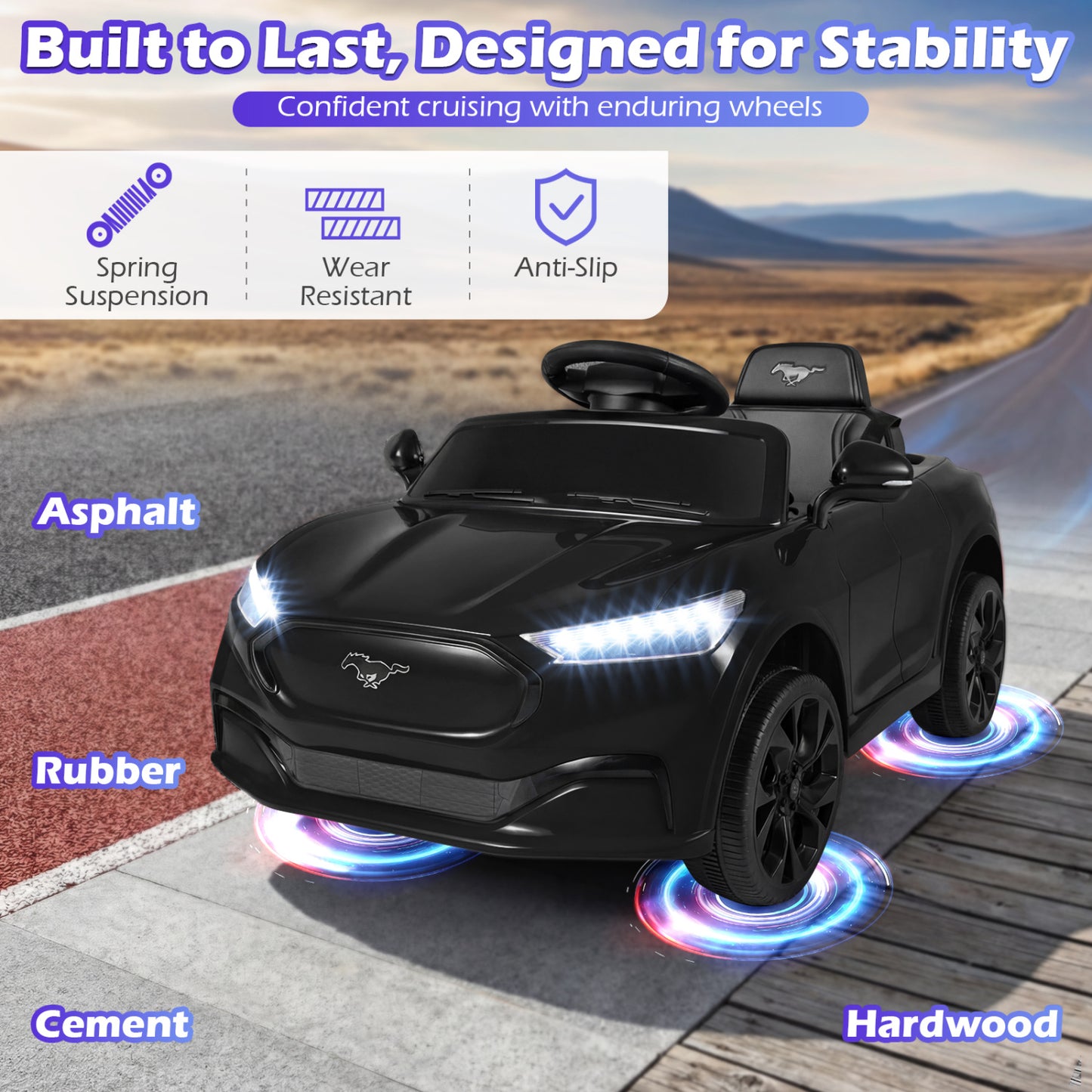 12V Kids Ride on Car Licensed Ford Mach E with Parent Control and Horn-Black