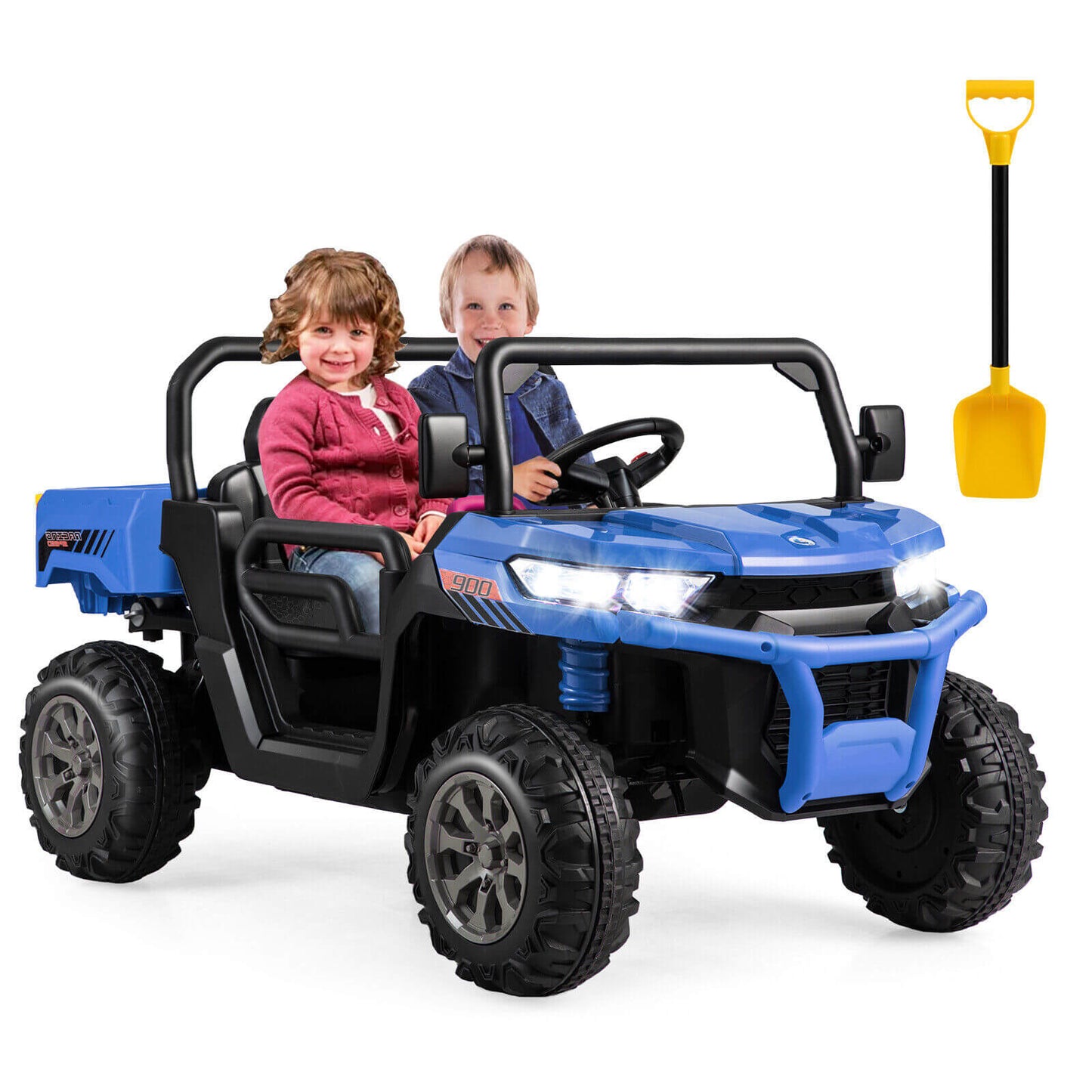 12V 2-Seater Kids Ride On Dump Truck with Dump Bed and Shovel-Purple - Blue