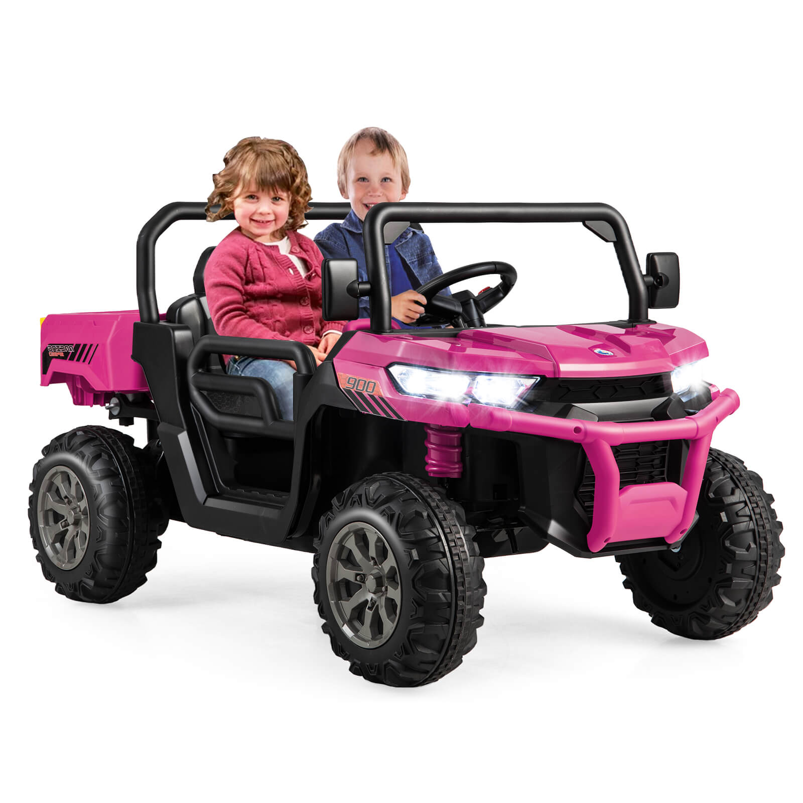 12V 2-Seater Kids Ride On Dump Truck with Dump Bed and Shovel-Purple - Pink