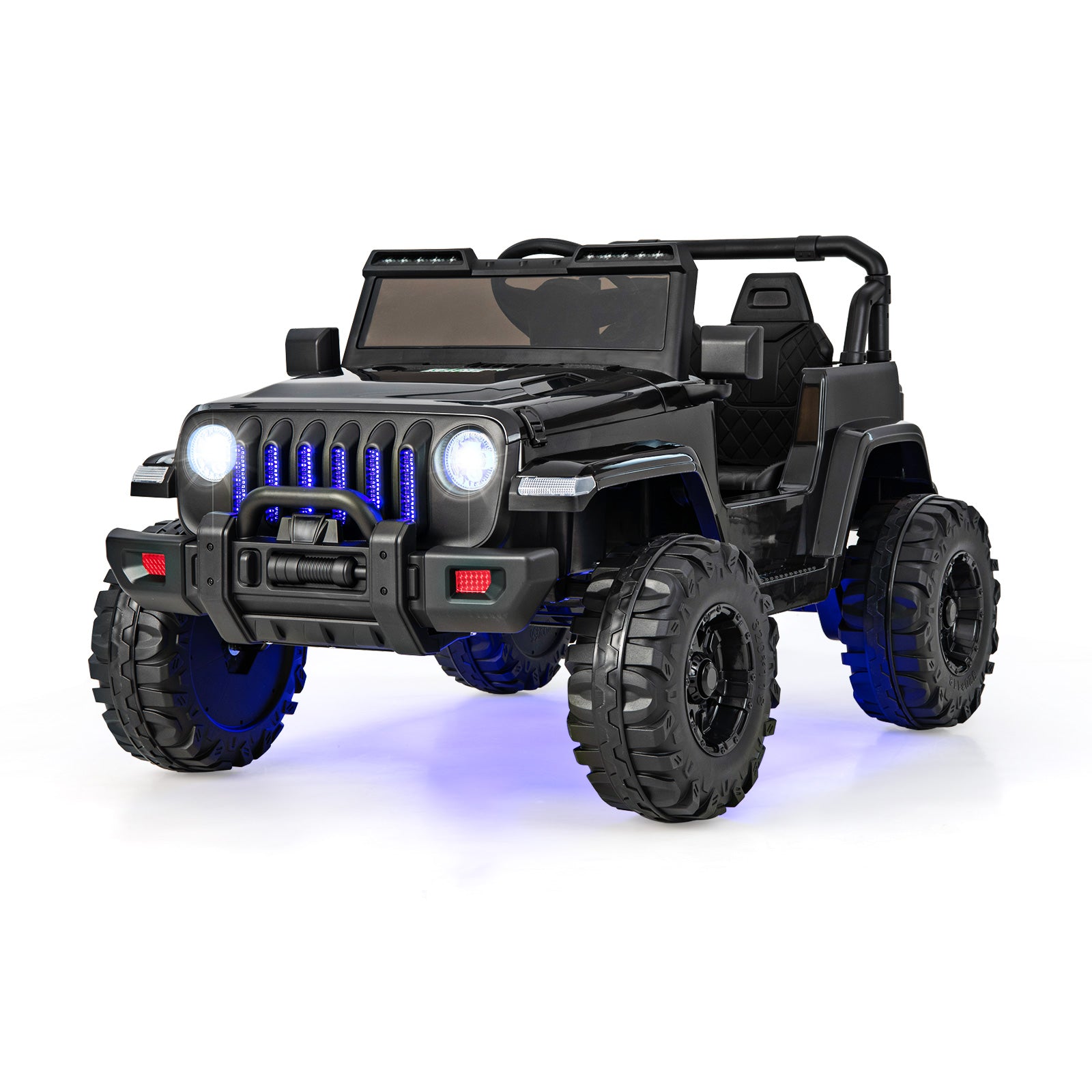 12V Kids Ride-on Jeep Car with 2.4 G Remote Control-White - Solid Black