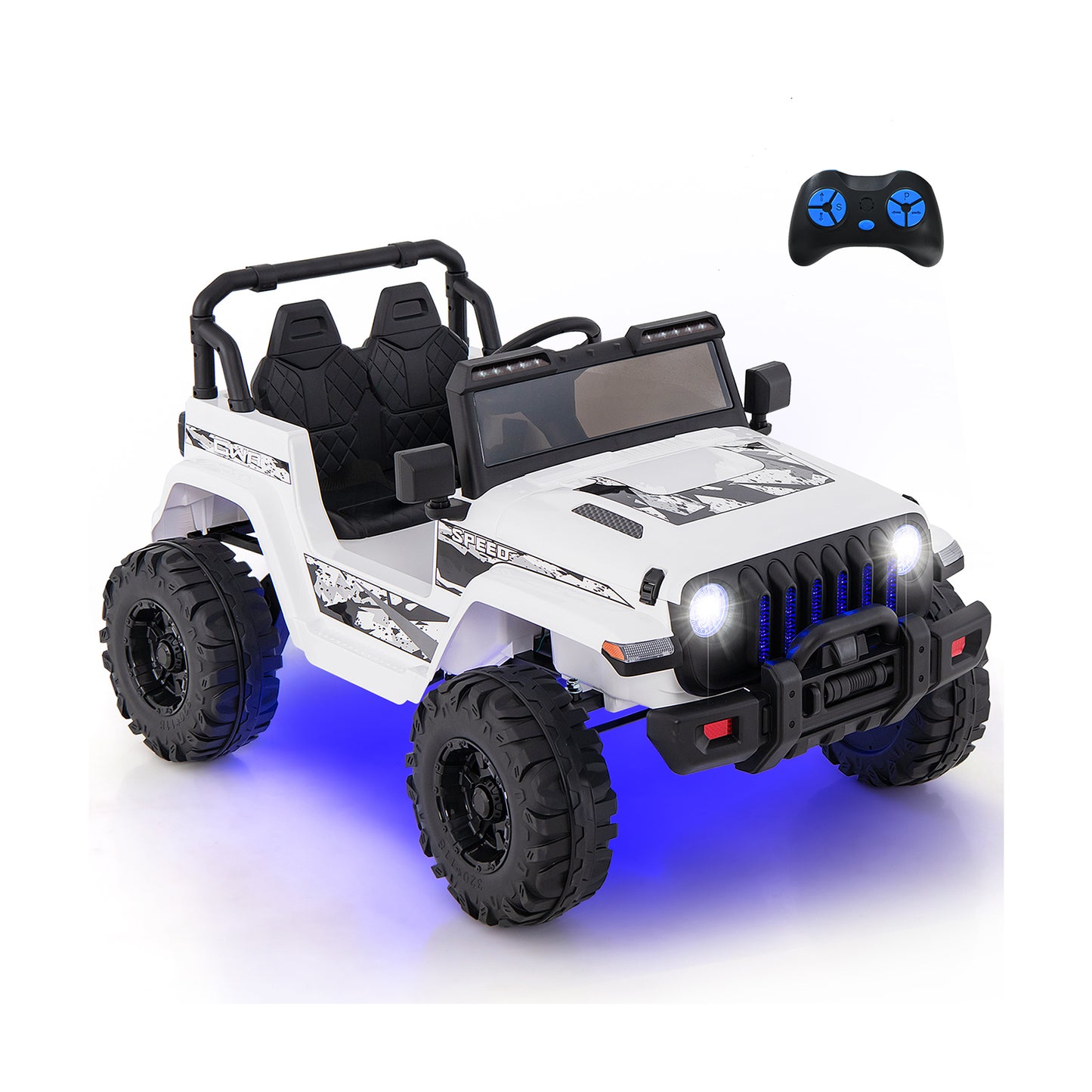 12V Kids Ride-on Jeep Car with 2.4 G Remote Control-White - White