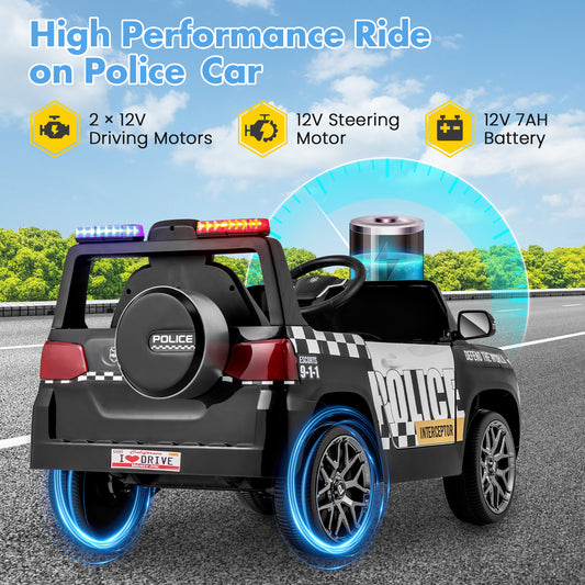 12V Kids Ride on Police Car with Remote and Siren Flashing Lights