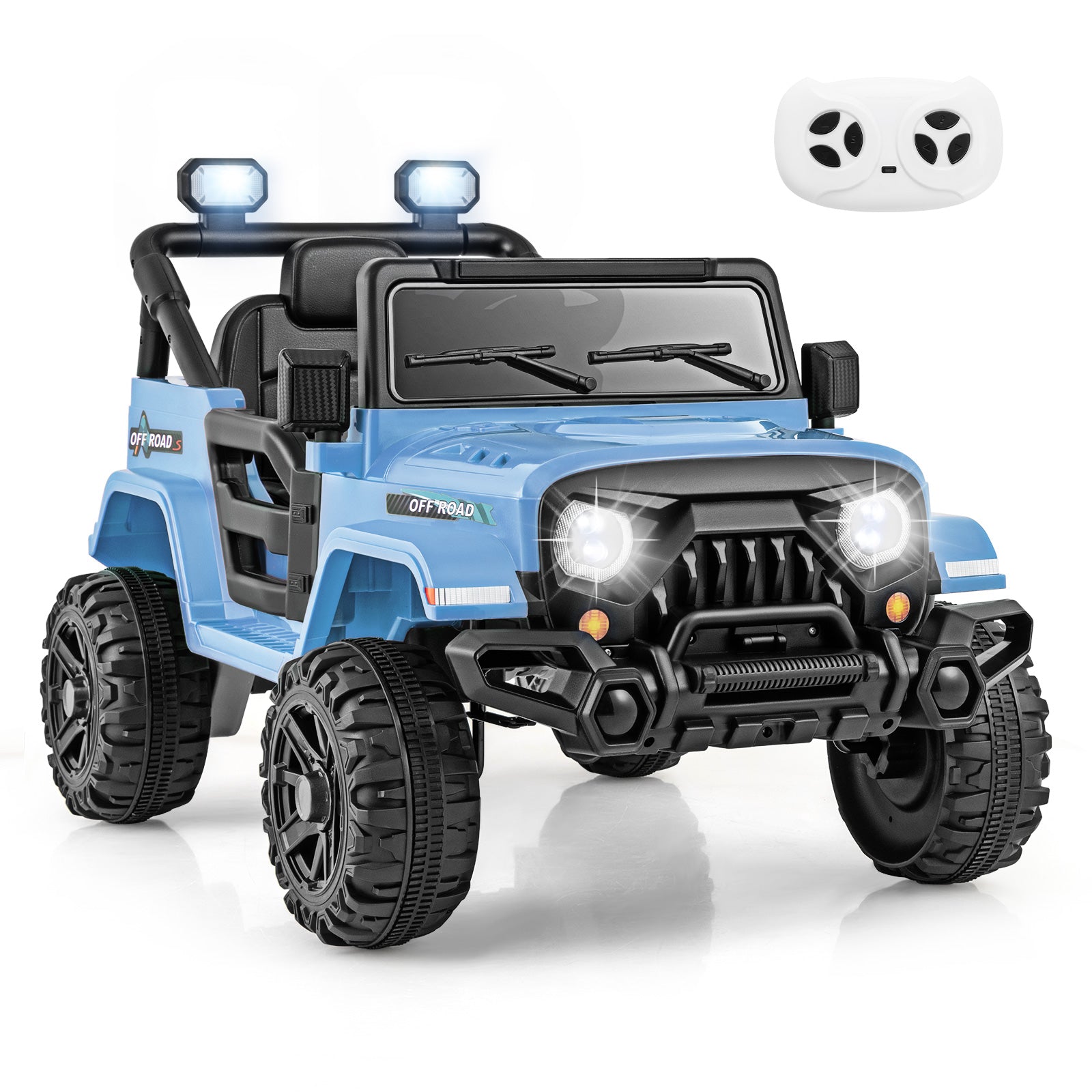 12V Kids Ride on Truck Car with Remote Control Threaded Wheels and 3 Speeds-White - Navy