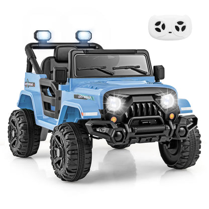 12V Kids Ride on Truck Car with Remote Control Threaded Wheels and 3 Speeds-White - Navy