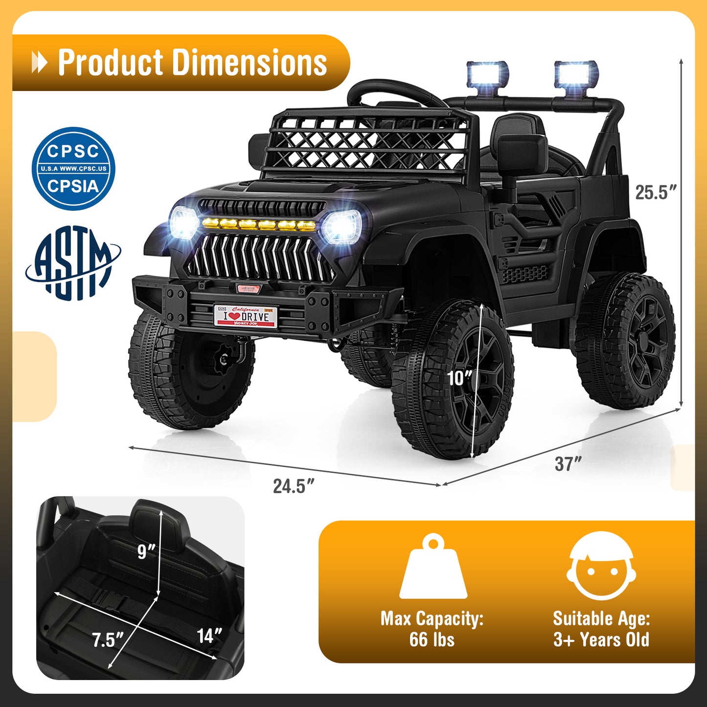 12V Kids Ride on Truck Car with Parental Remote and Music Player