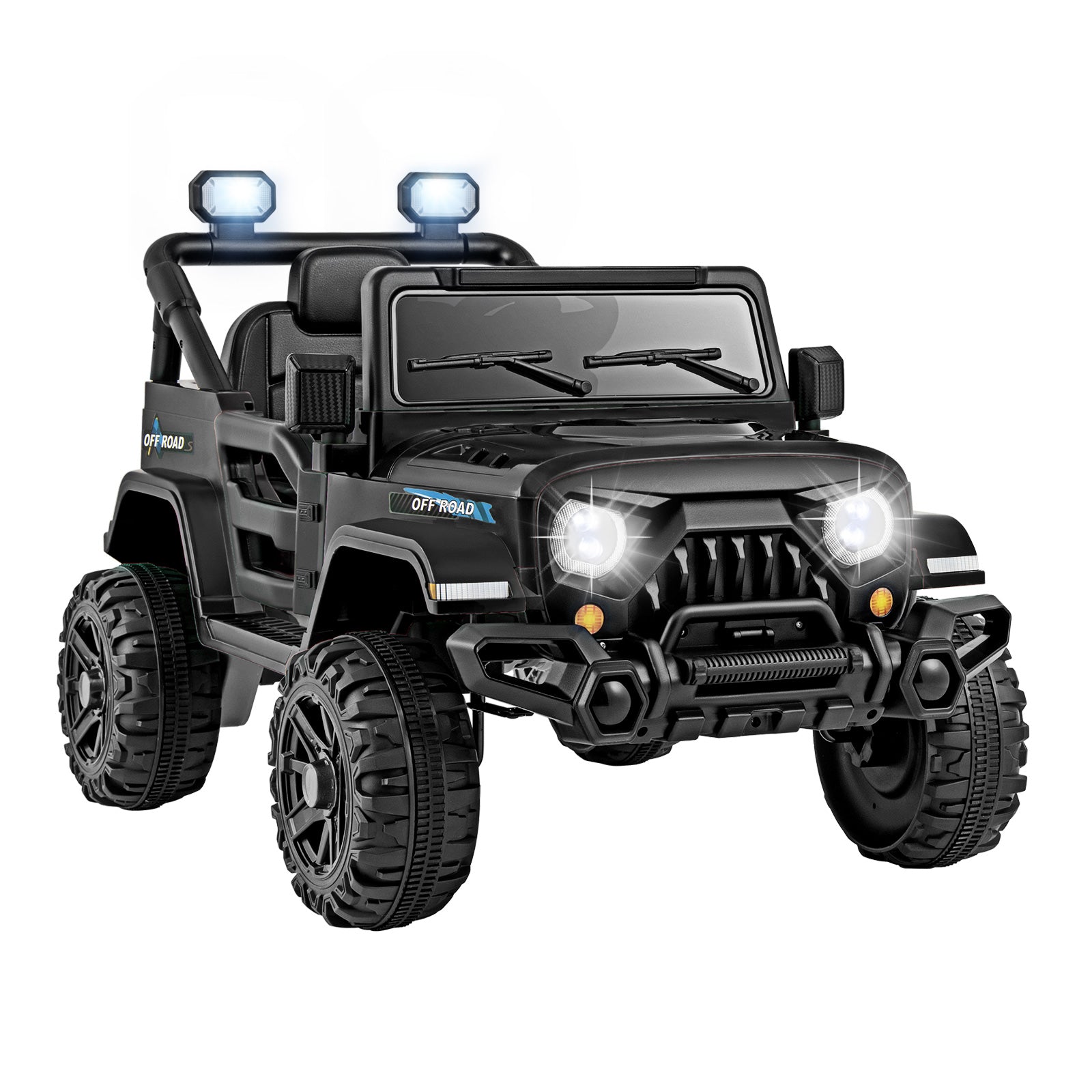 12V Kids Ride on Truck Car with Remote Control Threaded Wheels and 3 Speeds-White - Black