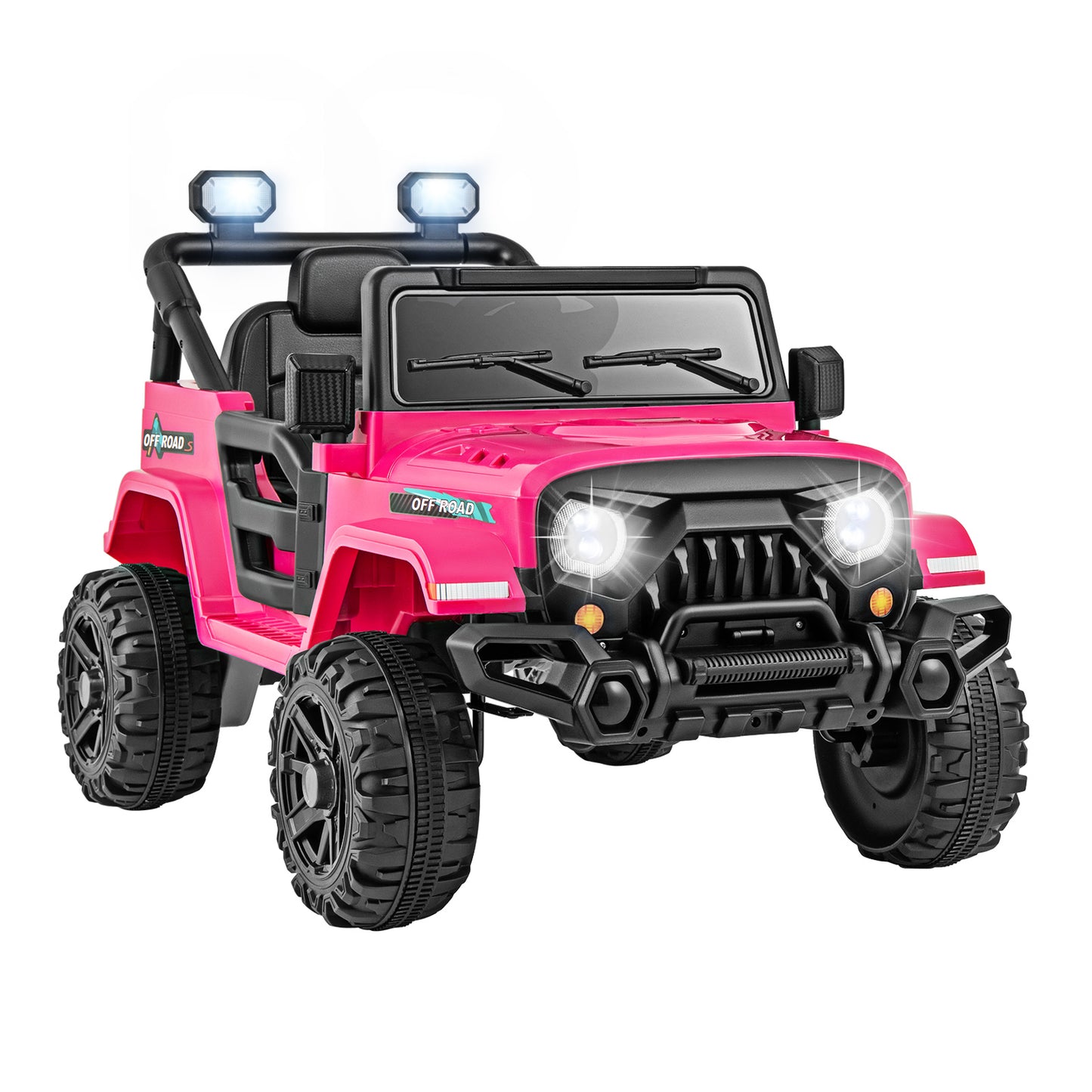 12V Kids Ride on Truck Car with Remote Control Threaded Wheels and 3 Speeds-White - Pink