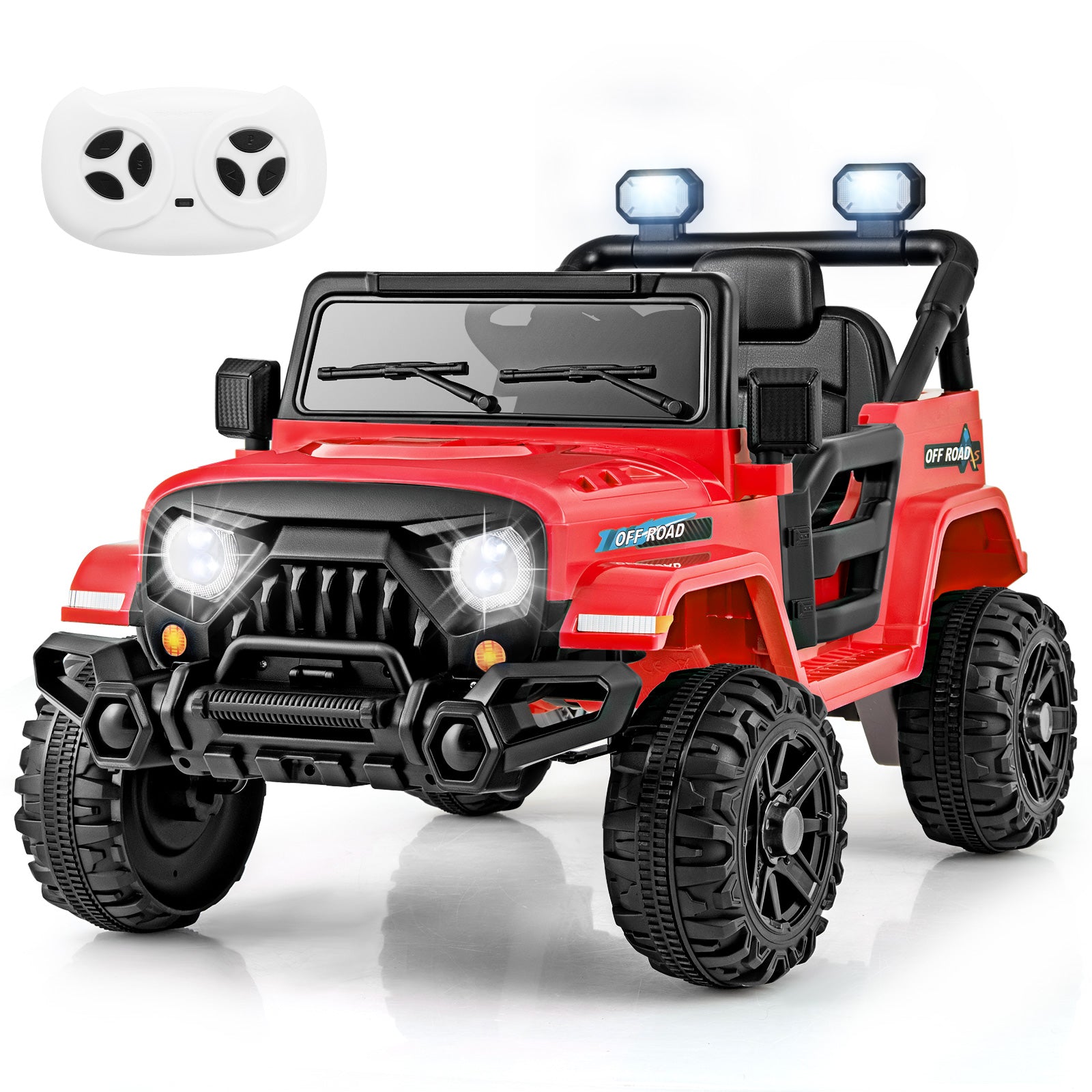 12V Kids Ride on Truck Car with Remote Control Threaded Wheels and 3 Speeds-White - Red