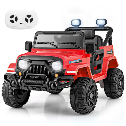 12V Kids Ride on Truck Car with Remote Control Threaded Wheels and 3 Speeds-White - Red