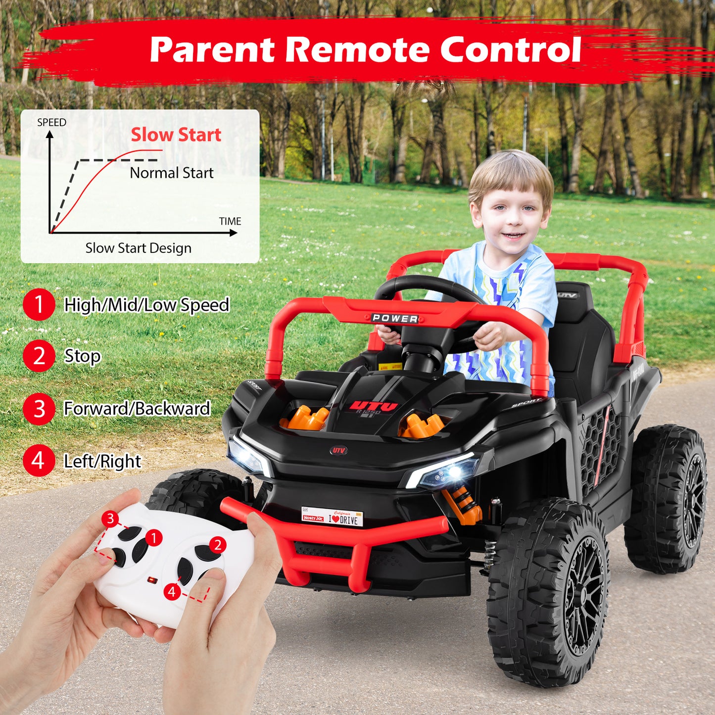 12V Kids Ride on Truck Off-Road UTV with Parental Remote and Lights